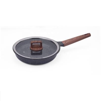 China 24cm Viable Die Cast Aluminum Granite Liner With Die Cast Lid Induction Bottom Glass Frying Pan for sale