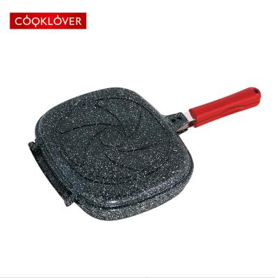 China Sustainable 30cm induction die-cast non-stick double bottom cooklover ceramic coating grill pan cookware set for sale