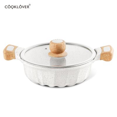 China Viable die cast aluminum induction bottom cookware with liner 28cm non-sticking marble shallow pot for sale