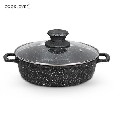 China Viable die cast aluminum marble granite liner shallow pot with non-stick coating induction bottom cookware soup pot 24/28/32/36/40CM for sale