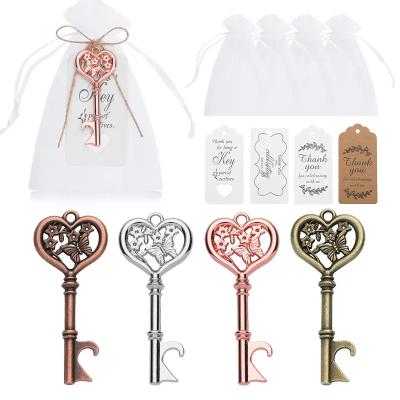 China Fashionable Custom Zinc Alloy Antique Wedding Favors Rose Gold Skeleton Vintage Key Bottle Opener Wedding Gift Party Souvenirs For Gift for sale