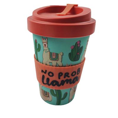 China Viable Custom Logo Printed 470ML Travel Mug Biodegradable Reusable Bamboo Fiber Coffee Mug Set With Sleeve Lids for sale