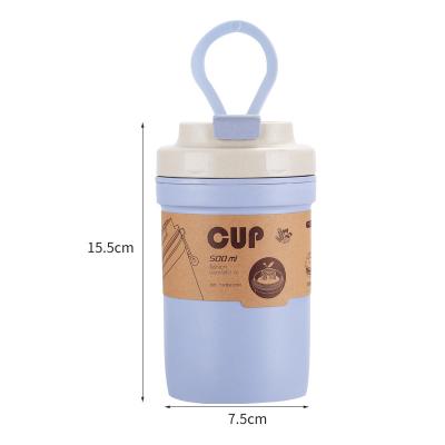 China Sustainable Creative Bamboo Plastic Water Cups Office Coffee Cup 420ML Fiber Straw Wheat Gifts Custom Logo Business Mups for sale