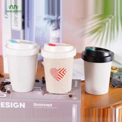 China Wholesale Custom Viable Eco Friendly Wheat Straw Biodegradable Double Walled Reusable Coffee Mug With Lids for sale