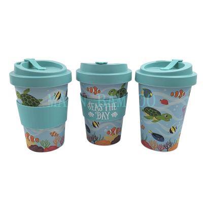 China Sustainable Custom Logo Printed 16oz Travel Mug Biodegradable Reusable Bamboo Fiber Coffee Mug Set With Sleeve Lids for sale