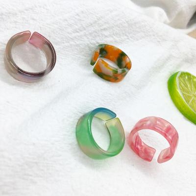 China To Make Girl Hot Sale Acrylic Resin Marble Pattern Ring Halo Dyed Open Ring Beautiful INS Fashion Retro Vintage Acetic Acid Women's Daily Rings for sale