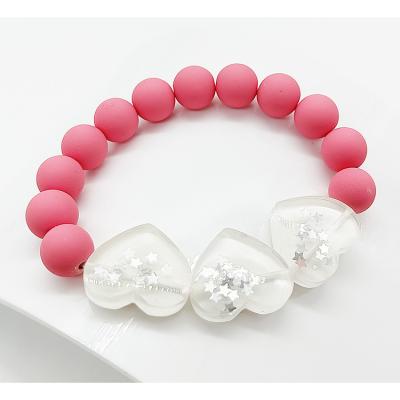 China To Make Girl Beautiful Handmade Colorful Acrylic Beaded Stretch High Quality Lovely Heart Bracelets For Kid Girls for sale