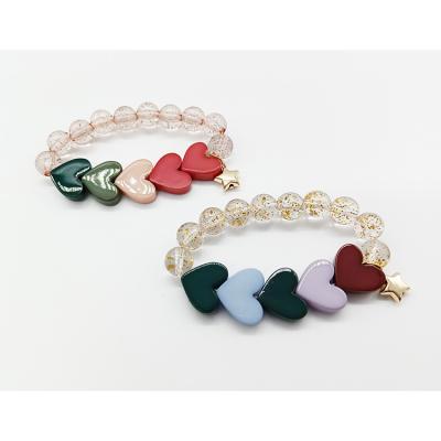 China To Make Girl Beautiful Fashion High Quality Handmade Clean Acrylic Bead With Colorful Gold Star Pendant Charm Heart Bracelets For Kid Girls Girls for sale