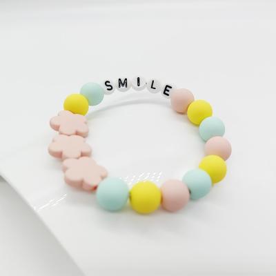 China To Make Girl Hot Selling Lovely Cute Acrylic Opaque Colorful Beads Alphabet Letter Rose Flower Stretch Bracelet For Girls And Women for sale