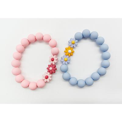 China To Make Girl Hot Selling Elastic Handmade Acrylic Colorful Beads Beautiful Flower Bracelet For Kid Jewelry for sale