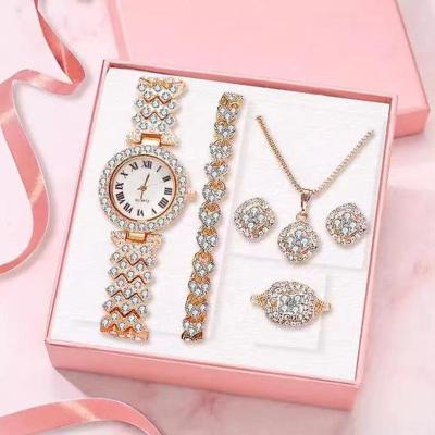 China DIVER 7 Pcs Fashion Crystal Watch Set Diamond Necklace Earring Ring Bracelet Watches Jewelry Set Gift For Ladies for sale