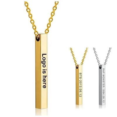 China Fashionable Custom Vertical Bar Necklace DIY Stainless Steel Pendant Chain Personality Engrave Name Mother's Day Jewelry Necklace for sale