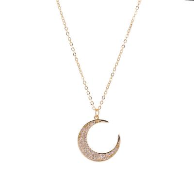 China Hot Fashionable Simple Classic Moon Style Statistical Necklace Women Zirconia Clavicle Pendant Chain Necklace for sale