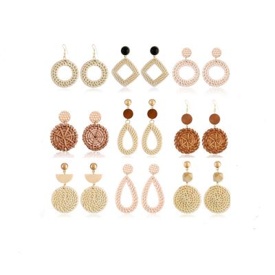 China Hot Selling Vintage Women Fashion Earrings Handmade Bamboo Wooden Earrings Bohemian Rattan Handwoven Earrings for sale