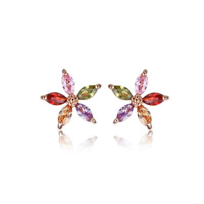 China FASHIONABLE design small female zircon niche stud star flower earrings all with five-pointed star stud for sale