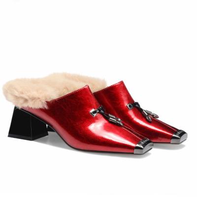 China Deodorization Furry Mules Heel Mules Mid Slips Square Toe Block Low Heel Square Toe Mules Heels for sale