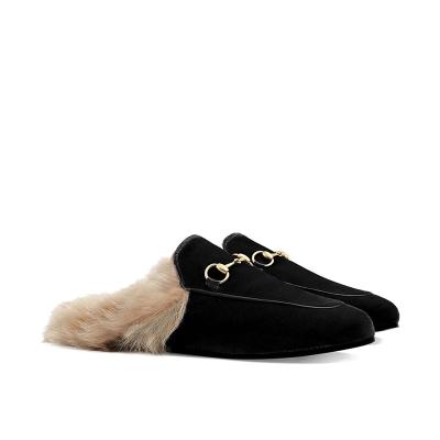 China Fashion trend fur slippers woman sandals shoes flat suede leather hairy color women's slippers for sale