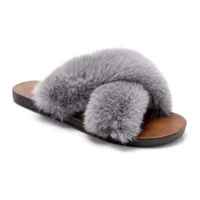 China Fashion Trend Fur Slides Custom Women Shoes Fluffy Women Big Fur Slippers Slides Designer Fur Mules for sale