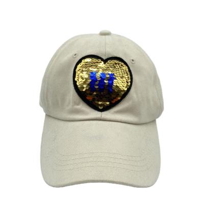 China Fashion Beige Cotton Joint Double Faced Sequin Embroidered Women Baseball Hat for sale