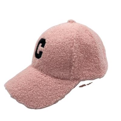 China Fashion COMMON Winter Solid Color Embroidery Sherpa Fleece Hat Women Hot Pink Baseball Hats for sale