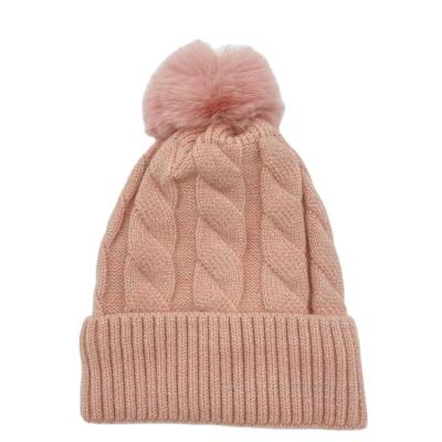 China Winter JOINT Pink Crochet Metallic Shiny Slapped Ribbed Girl Knitted Beanie Hats With Pom Pom for sale