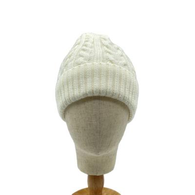 China Wholesale JOINT Winter White Fleece Striping Ribbed Cuffed Crochet Adult Knitted Beanie Hats With Pom Pom for sale