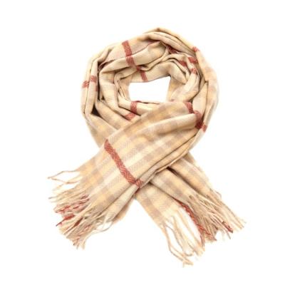 China Fashion Winter Oversized Checked Scarf Knitted Cashmere Women Unisex Scarf With Fringes for sale