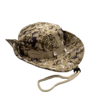 China Quality Assurance Adults Foldable Character Camouflage Printed Boonie Fisherman Hat With Rope For Men for sale