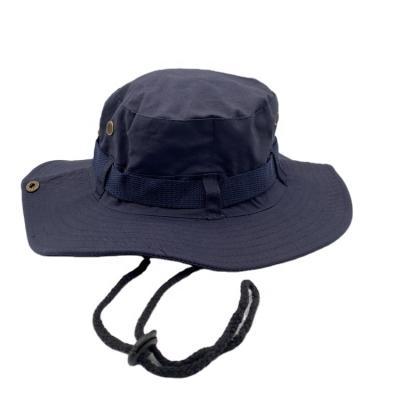 China Plain High Quality Soft Outdoor Unisex Navy Character Cotton Boonie Hats Foldable Males With String Fisherman Hat for sale