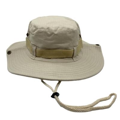 China High Quality Cotton Soft Outdoor Plain Beige Plain Boonie Unisex Fisherman Hat With String Character for sale