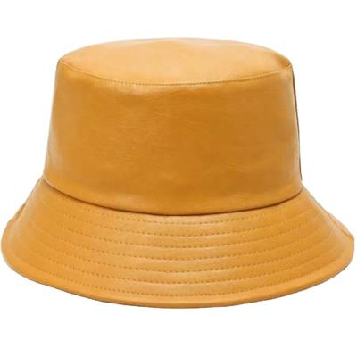 China Fashion PU Plain Brim Unisex Leather Wide Fisherman Sun Bucket Hat\Comfortable\Durable Sun Protection for sale