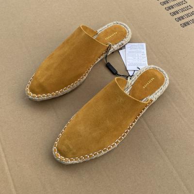 China Cheap deodorization in stylish linen sneakers cowhide jute slippers sale stock unique leather flat casual shoes mules women for sale