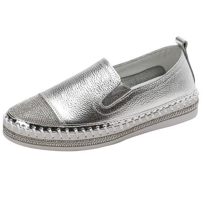 China Lightweight High Quality Leather Faux Stone Bling Slip On Casual Flats for sale