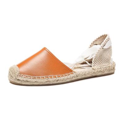 China Deodorization Jute Women Flat Casual Shoes Slippers Unique Genuine Leather Stylish Espadrilles for sale