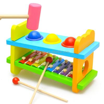 China Wooden construction toy educational toys beat table with musical instrument and knock balls two in one for sale