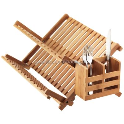 China Sustainable Hot Sales New Design Folding Bamboo Dish Rack With Cutlery Box for sale