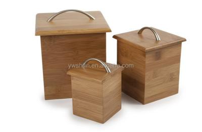 China Viable bamboo canister/bamboo tea sugar coffee canisters/bamboo coffee canisters with a handle lid for sale