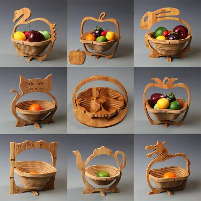 China Sustainable Tiger Shape Folding Bamboo Fruit Basket With Handle Bamboo Fruit Basket for sale