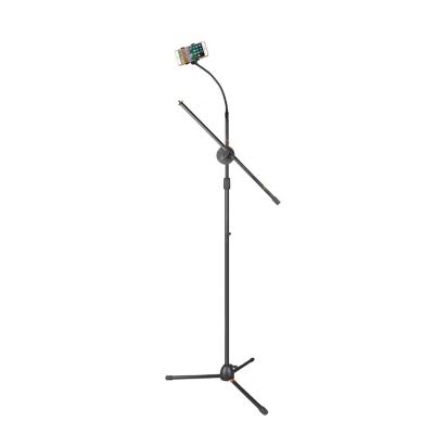 China Portable Professional Bracket PC-803 Tripod Floor Metal Microphone Stand with Cellphone Holder for Recording MIC for sale