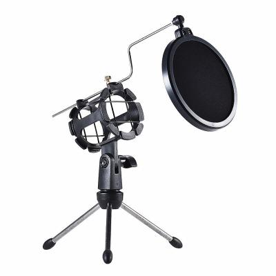 China Professional Live Broadcast High Quality Studio Recording MIC Stand Desktop Microphone with POP Filter Tripod for sale