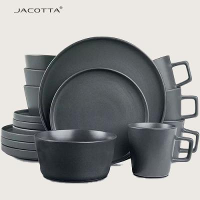 China Viable Brown Gray Black Matte 16 Piece Ceramic Stoneware Dinnerware Set Porcelain Dinnerware Set for sale