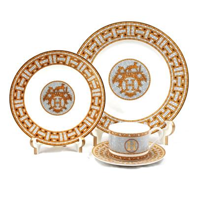 China JACOTTA luxury serving dishes hotel restaurant porcelain tableware glamorous ceramic dinnerware viable thin layer gold for sale