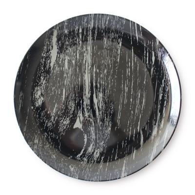 China Sustainable Wholesale Serving Dishes Dinnerware Black Emboss Ceramic Dinner Dishes Sets Dinner Charger Plate for sale