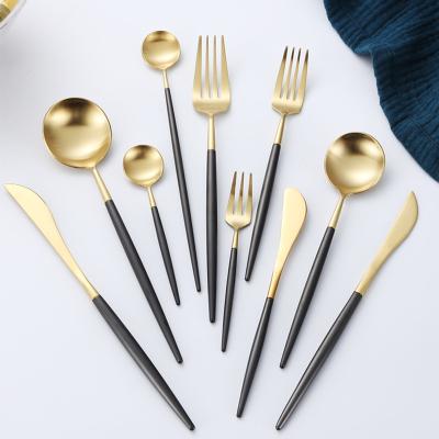 China Stocked Cutlery Set Gold Plated Flat Dinnerware Sets Stainless Steel Black Silver Restaurant Flatware for sale