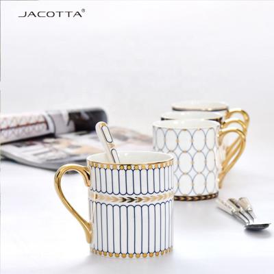 China Ceramic Factory Price Viable Bone China JACOTTA Rim Coffee Cups and Saucers Gold Turkish Coffee Cups for sale