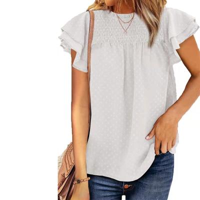 China Summer Women's Jacquard T-shirt Anti-Wrinkle Chiffon Shirt Women Crew Neck Simple European Casual Loose Short Sleeve Pullover Top Quick Dry T-shirt for sale