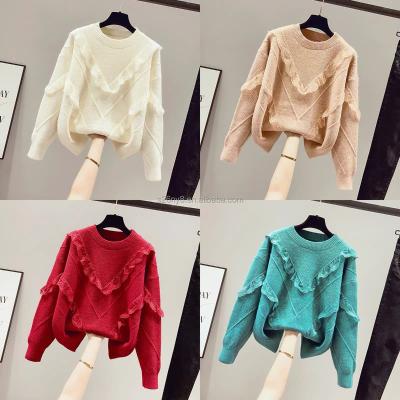 China 2022 Wholesale Anti-Wrinkle New Autumn Winter Long Sleeve Solid Color V-Neckline Knit Women's Sweater Oversized Sweater for sale