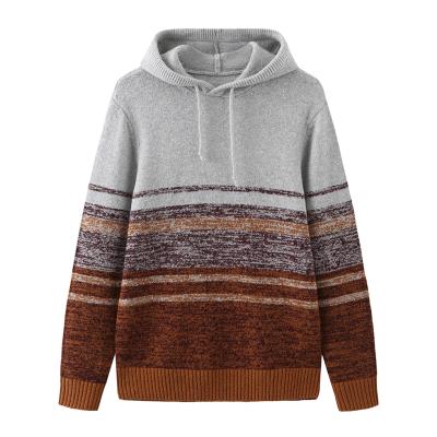 China Anti-Wrinkle Hot Sellers Ribbed Cuffs Knitted Soft Cotton Mens Color Blocked Hoodie Sweater for sale