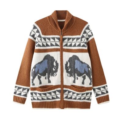 China wholesale Anti-wrinkle zipper knitted neck thick multicolored turtle sweaters male cardigan coat tops for sale