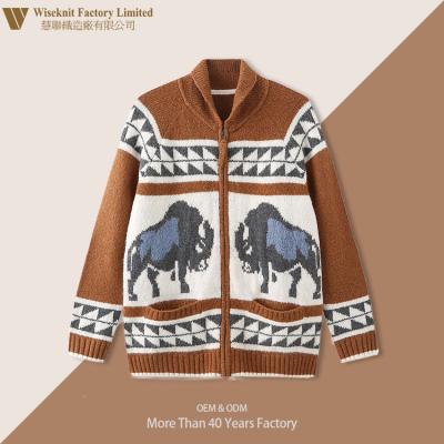 China Lion Animal Men Jacquard Sweater Anti-wrinkle Men's Cardigan Knitted Sweater Fashion Mens V-Neck Cardigan Sweaters for sale